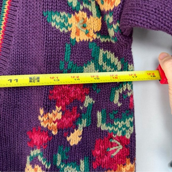 Vtg Robert Scott Women M Cardigan Knit Sweater Purple Floral Grandmacore Cottage - Picture 2 of 14